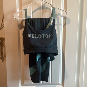 Peloton Teal Sports Bra with Adjustable Straps and Matching Leggings
